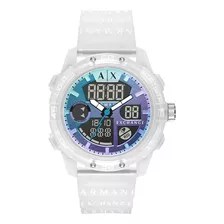 Reloj Hombre Armani Exchange Ax2963 D-bolt Color De La Correa Blanco Color Del Bisel Blanco Color Del Fondo Negro