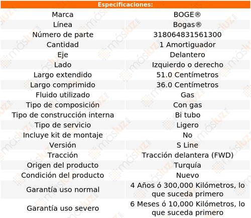 (1) Amortiguador Gas Izq/der Del A1 L4 1.8l 16/18 Boge Bogas Foto 2