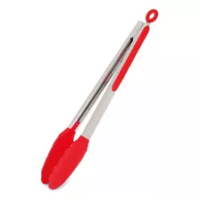 Pinza Punta Silicona Acero Inoxidabl Multiuso 34cm Utensilio Color Plateado