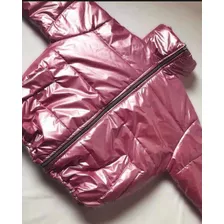 Campera Puffer Rosa Metalizada Inflable Cuello Alto