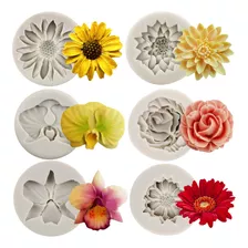 6pcs Molde Silicona Flor De Rosa Margarita Orquídea Fondant