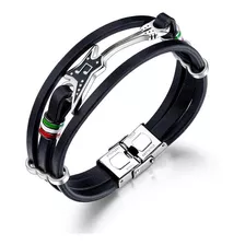 Elegante Pulsera Tejida Cuero Acero Inox Guitarra Elect M207