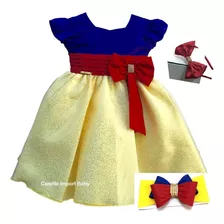 Vestido Infantil De Festa Branca De Neve Com Tiara E Faixa