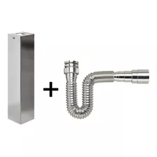 Kit Capa De Sifão Quadrada Inox + Sifão Extensivo Cromado