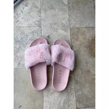 Ojotas Zandalias Slides De Piel Color Rosa Marca Guess Mujer