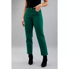 Calça Perna Reta Em Sarja Color Feminina Na Cor Verde Dialog