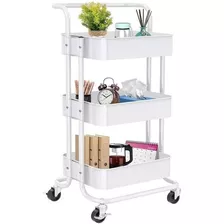 Carrito Auxiliar Organizador Multi-usos 3 Niveles Ruedas 360 Shopmall Color Blanco