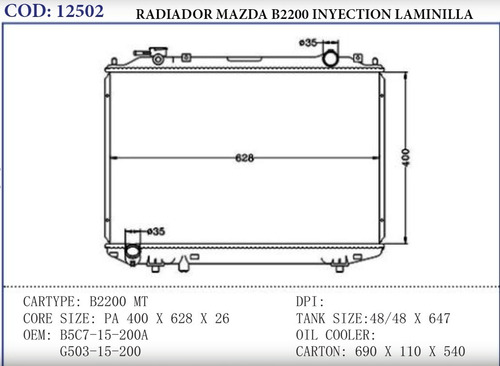 Radiador Mazda B2200 Inyection Laminilla 26 Mm Foto 2