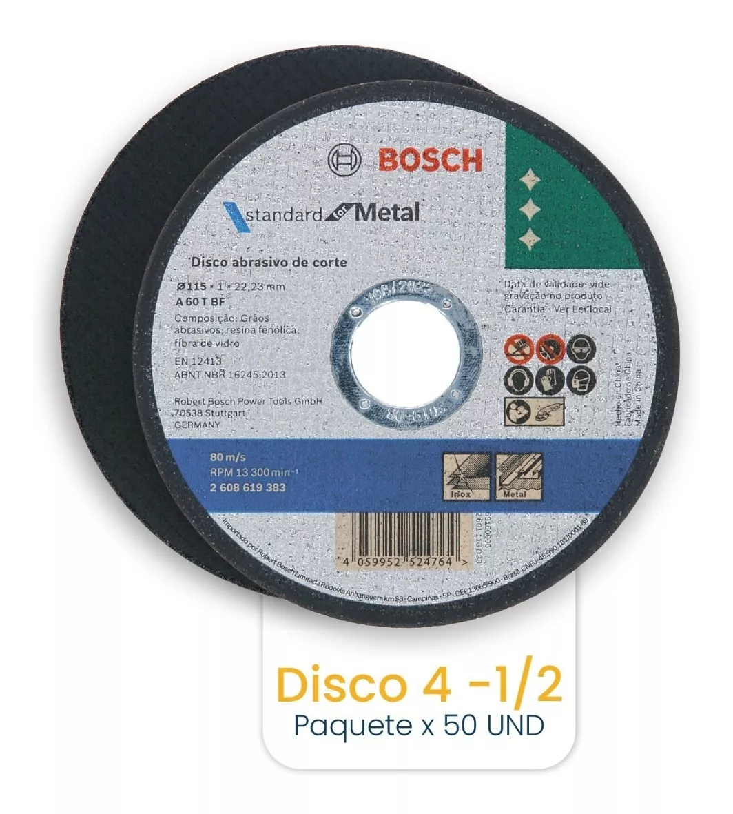 Disco De Corte 115 Mm (4 1/2) Metal Bosch - 50 Unidades