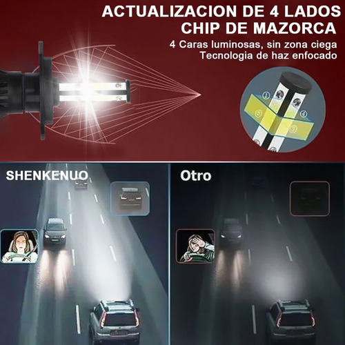 9003 H4 De Faros De 4 Lados Led 6000k 11000lm Para Nissan Foto 3