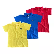 Kit Com 3 Camisa Infantil Polo Piquet Algodão Menino 4 Ao 14