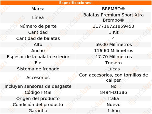 Balatas Sport Xtra Traseras Audi A4 Quattro 2009/2016 Brembo Foto 2