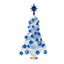 Arbolito De Navidad Blanco 80cm Con Adornos 30 Piezas Azul