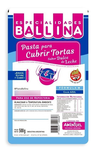 Pasta Ballina 500 Gr. Formula H Dulce De Leche Color Azul