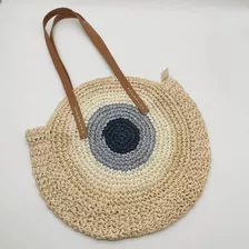 Bolsa De Palha Redonda Vintage Feita À Mão Grande Praia