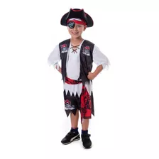 Pirata Fantasia Infantil C/ Chapéu,caribe,jack, Kit 7 Peças