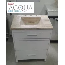 Vanitory Laqueado De 60 Cm Puerta Volcador + Mesada Marmol Travertino - Lomas De Zamora - Estilo Acqua Baños Y Cocinas