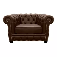 Poltrona Decorativa Pés Madeira Chesterfield Couro Capucino