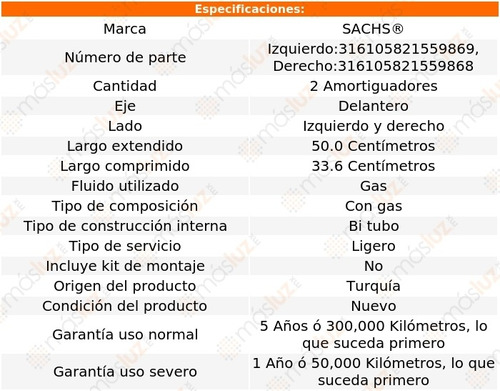 (2) Amortiguadores Gas Delanteros Volvo V50 05/11 Sachs Foto 2