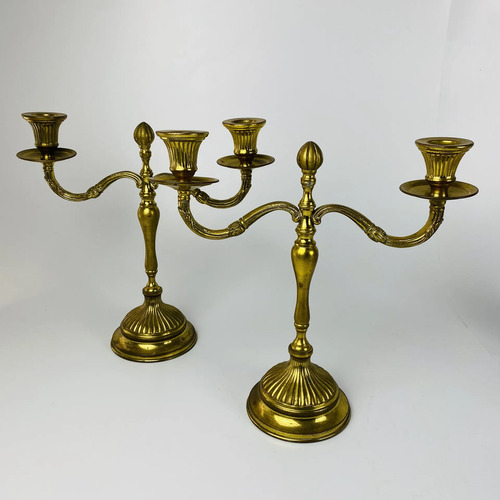 Par De Candelabros Clássicos Em Bronze 3 Velas Dourado-escuro 2
