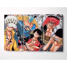 3 Quadros Em Tecido Canvas One Piece Luffy Zoro Law Kid