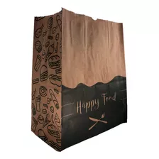 Saco Kraft M Happy Food 250 Unidades 24 Cm X 14 Cm X 30 Cm