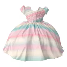 Vestido Infantil Festa Candy Colors Arco Iris Tie Dye Luxo