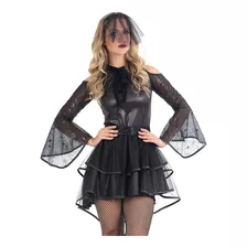 Fantasia Viúva Negra Halloween Feminino Vestido Luxo Com Véu