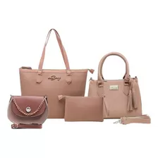 Kit Conjunto Bags Feminina De Fabrica Willibags Cor Bege Desenho Do Tecido Trançado