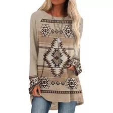 Loose Print Western Long Sleeve Top