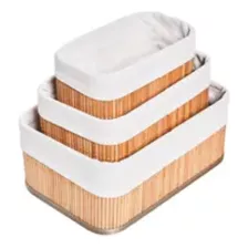 Canasto Organizador Cesto Bambu Rectangular X 3