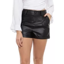 Short Shortinho Couro Fake Botão Encapado Moda Feminina