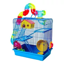 Gaiola De Hamster Completa 3 Andares Tubo Super Luxo Azul