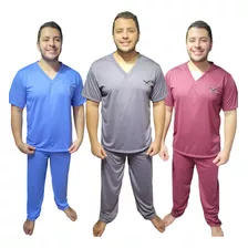 Kit 3 Pijamas Masculino Calça Comprida Manga Curta Inverno