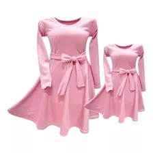 Vestido Tal Mãe Tal Filha Manga Longa Cinto De Amarrar