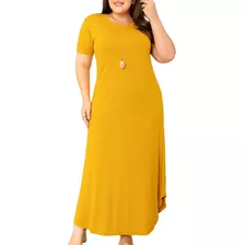 Vestido Liso Midi Longo Rodado Manga Curta Plus Size Verão