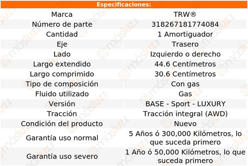 1- Amortiguador Gas Trasero Izq/der X-type Awd 01/08 Trw Foto 2