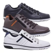 Kit 3 Pares De Sapatenis Masculino Casual Elástico Conforto 