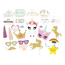26 Unids Glitter Unicorn Photo Booth Props Girl Birthday Par