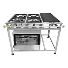 Fogão Industrial De Piso 4 Bocas Chapa + Forno 55 L Inox Ap