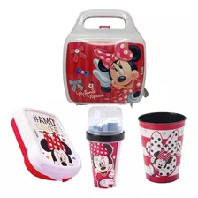 Kit Escolar Infantil 4 Peças Copo Sanduicheira - Plasútil Cor Preto Minnie