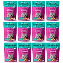 Kit 12 Sachês Petiscos Para Gato Whiskas Anti Bola De Pelo