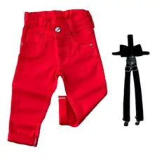 Kit Calça Sarja + Suspensório Gravata Menino Roupa Infantil