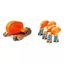 Kit 5 Cintas Com Catraca Carga 5 T 50mm Caminhão Amarração Cor Laranja