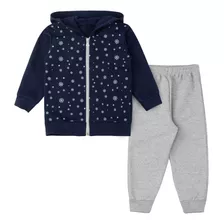 Conjunto Moletom Inverno Bebê Menino Flocos De Neve Azul