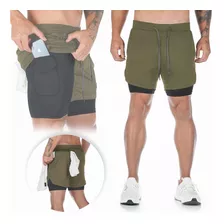 Short Gimnasio 2 En 1 Hombre Licra De Secado Rápido Running