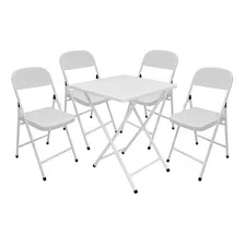 Conjunto Mesa C/ 4 Cadeiras Dobráveis Bar Restaurante Aço Cor Branco