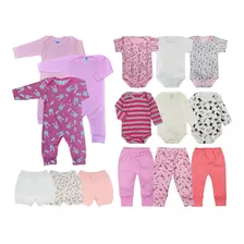 Kit 15 Peças Roupa De Bebê Body + Mijão + Macacão - Meninas