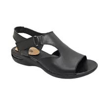 Sandalia Mujer Confort Cuero Negro Cam/aire C/velcro 