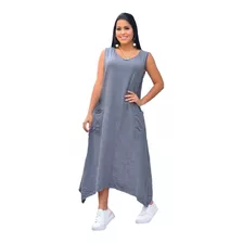 Vestido Saruel Regata Longo Bolsos Feminino Mullet Plus Size